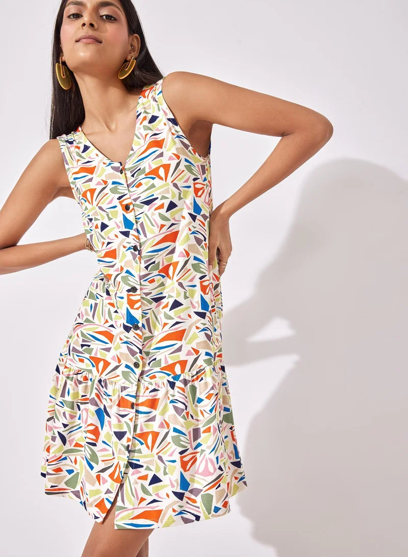 The Label Life Terrazzo Print Buttoned Mini Dress